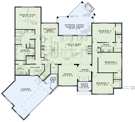 Craftsman, European House Plan 82170 with 4 Beds, 3 Baths, 2 Car Garage First Level Plan