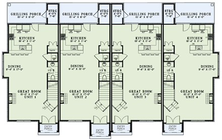 Tudor Multi-Family Plan 82172 with 8 Beds, 12 Baths First Level Plan