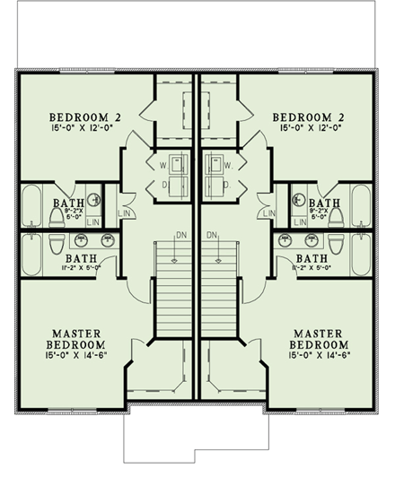 Tudor Multi-Family Plan 82173 with 4 Beds, 6 Baths Second Level Plan