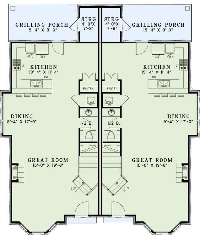 Tudor Multi-Family Plan 82174 with 4 Beds, 6 Baths Level One