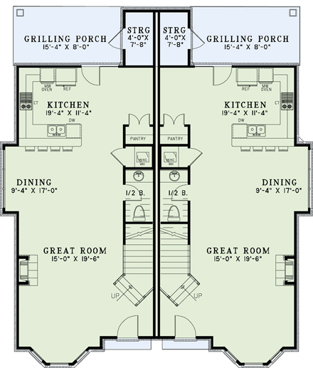 Tudor Multi-Family Plan 82174 with 4 Beds, 6 Baths First Level Plan