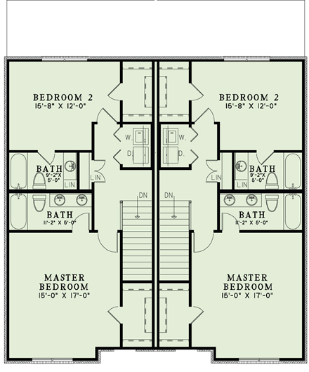Tudor Multi-Family Plan 82174 with 4 Beds, 6 Baths Second Level Plan