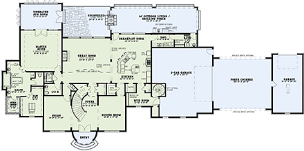 European, Tudor House Plan 82177 with 4 Beds, 5 Baths, 3 Car Garage First Level Plan