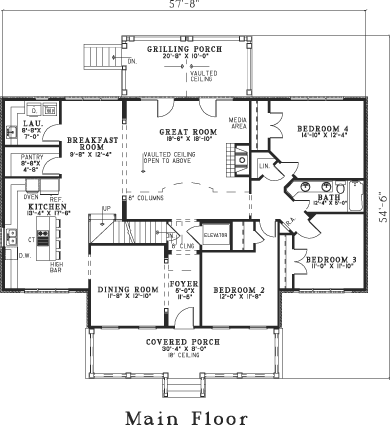 House Plan 82194 with 4 Beds, 2 Baths, 3 Car Garage First Level Plan