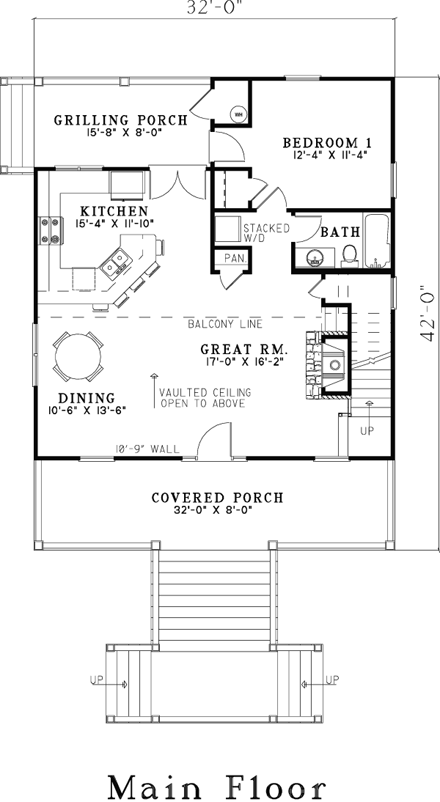 Cape Cod, Coastal, Country House Plan 82203 with 2 Beds, 2 Baths First Level Plan