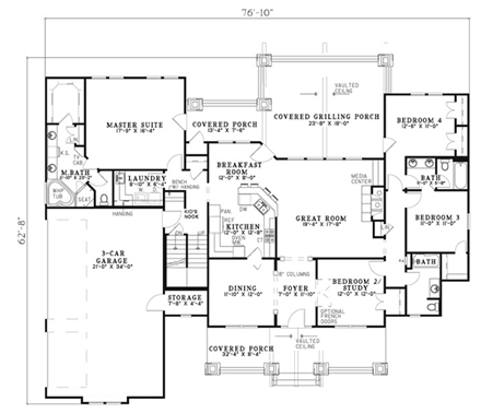 Craftsman, Ranch House Plan 82222 with 7 Beds, 6 Baths, 3 Car Garage First Level Plan