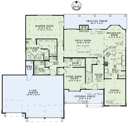 Craftsman, European House Plan 82235 with 4 Beds, 4 Baths, 3 Car Garage First Level Plan