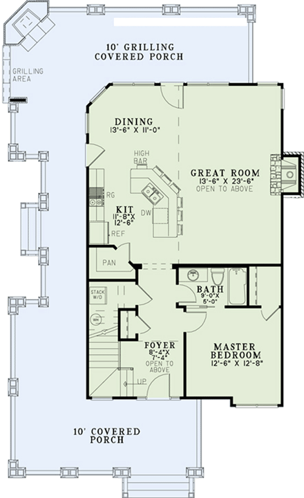 Country, Craftsman House Plan 82251 with 3 Beds, 2 Baths First Level Plan