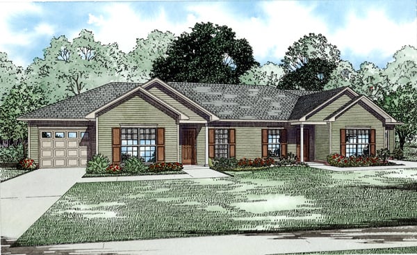 Traditional Multi-Family Plan 82252 with 4 Beds, 2 Baths, 2 Car Garage Elevation