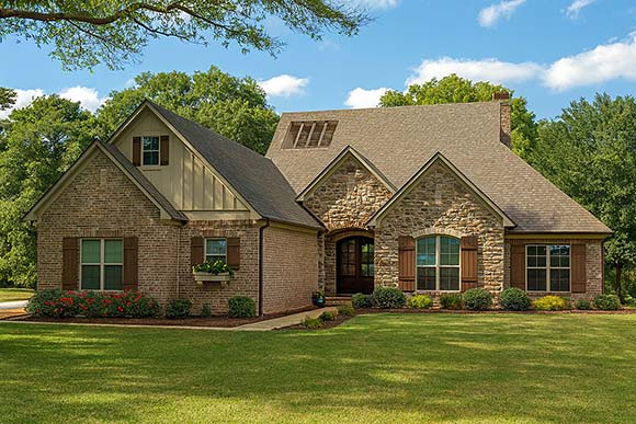 Contemporary, Country, European, Traditional House Plan 82257 with 4 Beds, 4 Baths, 2 Car Garage Elevation