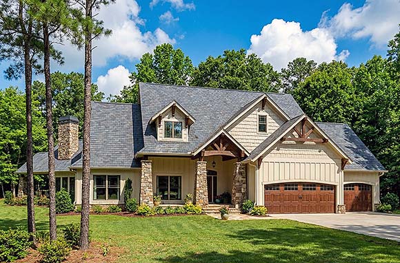 Craftsman House Plan 82260 with 4 Beds, 3 Baths, 3 Car Garage Elevation