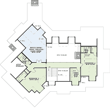 Craftsman, European, Tuscan House Plan 82261 with 5 Beds, 6 Baths, 3 Car Garage Second Level Plan