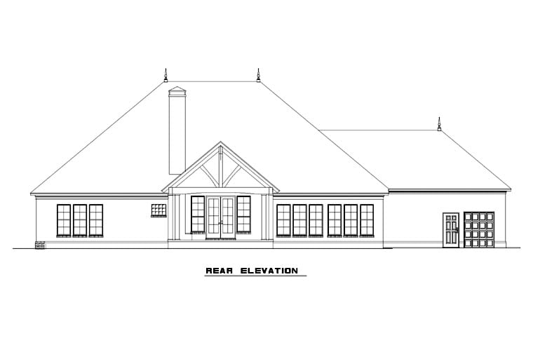 Country, Craftsman, European Plan with 2618 Sq. Ft., 3 Bedrooms, 3 Bathrooms, 4 Car Garage Rear Elevation