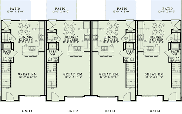 Multi-Family Plan 82286 with 8 Beds, 8 Baths Level One