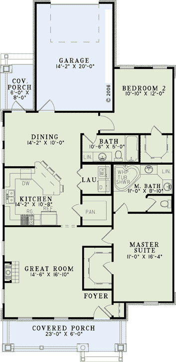 Bungalow, Craftsman, Tudor House Plan 82291 with 2 Beds, 2 Baths, 1 Car Garage First Level Plan