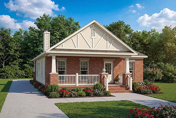 Bungalow, Craftsman, Tudor House Plan 82291 with 2 Beds, 2 Baths, 1 Car Garage Elevation