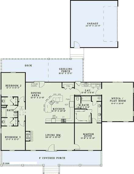 House Plan 82293 with 3 Beds, 2 Baths, 2 Car Garage First Level Plan