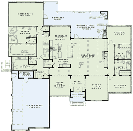 House Plan 82297 with 4 Beds, 4 Baths, 3 Car Garage First Level Plan