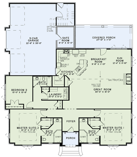 House Plan 82300 with 3 Beds, 3 Baths, 3 Car Garage First Level Plan