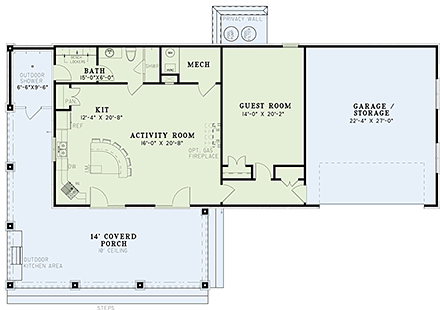 House Plan 82321 with 1 Beds, 1 Baths, 2 Car Garage First Level Plan