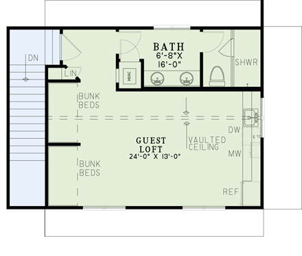 2 Car Garage Apartment Plan 82323 with 1 Beds, 1 Baths Second Level Plan