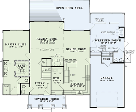 Craftsman, Ranch House Plan 82335 with 3 Beds, 4 Baths, 1 Car Garage First Level Plan