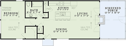 Cabin, Ranch House Plan 82344 with 1 Beds, 1 Baths First Level Plan