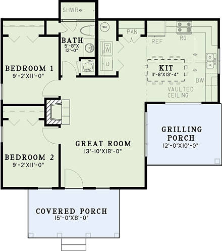 Cottage, Craftsman House Plan 82346 with 2 Beds, 1 Baths First Level Plan