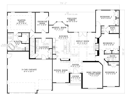 European, Traditional House Plan 82351 with 4 Beds, 3 Baths, 3 Car Garage First Level Plan