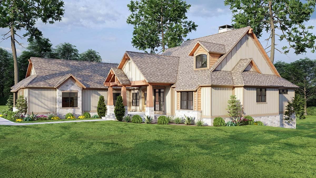 Country, Craftsman, Traditional Plan with 4347 Sq. Ft., 5 Bedrooms, 6 Bathrooms, 3 Car Garage Picture 2