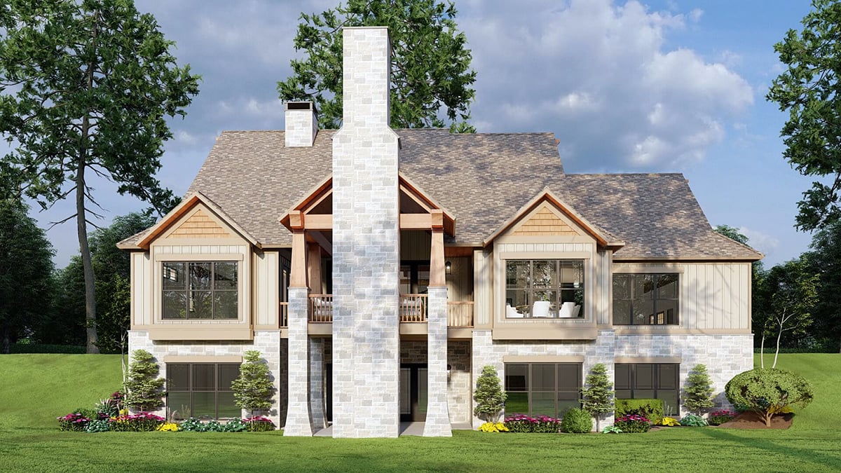 Country, Craftsman, Traditional Plan with 4347 Sq. Ft., 5 Bedrooms, 6 Bathrooms, 3 Car Garage Rear Elevation