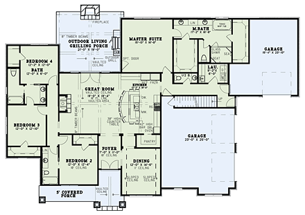 Craftsman, European House Plan 82356 with 4 Beds, 5 Baths, 3 Car Garage First Level Plan