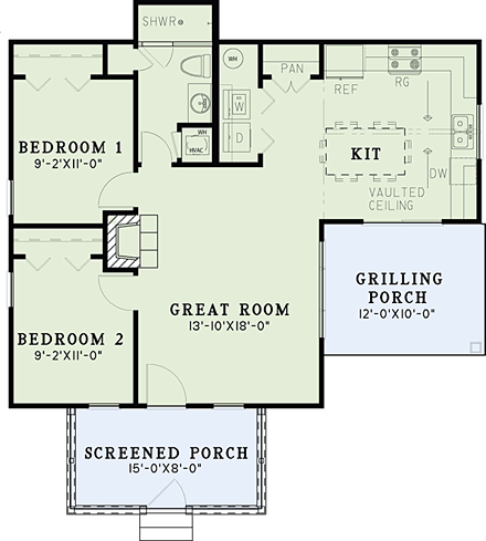 Cabin, Southern, Traditional House Plan 82358 First Level Plan