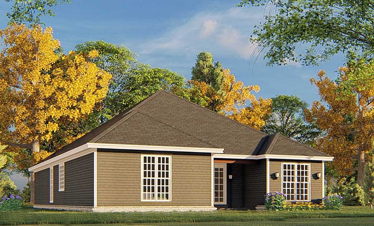 Traditional Plan with 1516 Sq. Ft., 3 Bedrooms, 2 Bathrooms, 2 Car Garage Rear Elevation
