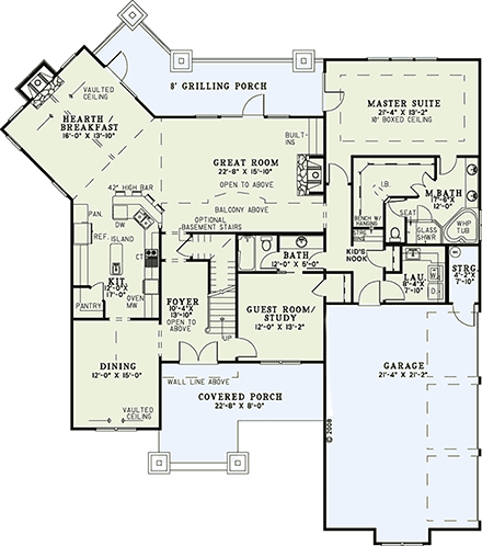 Bungalow, Craftsman House Plan 82367 with 4 Beds, 3 Baths, 3 Car Garage First Level Plan