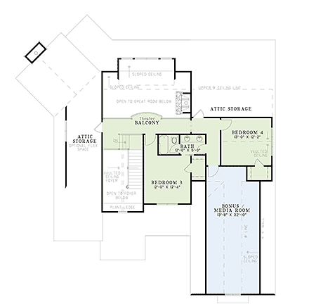 Bungalow, Craftsman House Plan 82367 with 4 Beds, 3 Baths, 3 Car Garage Second Level Plan