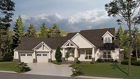 Bungalow, Craftsman, Traditional House Plan 82368 with 5 Beds, 6 Baths, 2 Car Garage Elevation