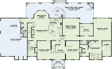 Colonial, Plantation, Southern House Plan 82377 with 4 Beds, 6 Baths, 3 Car Garage First Level Plan
