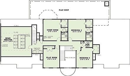 Colonial, Plantation, Southern House Plan 82377 with 4 Beds, 6 Baths, 3 Car Garage Second Level Plan