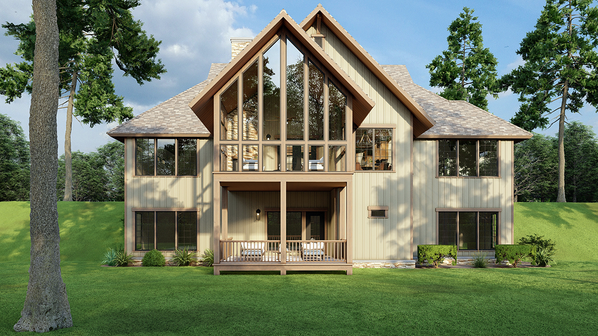 Bungalow, Craftsman Plan with 3447 Sq. Ft., 4 Bedrooms, 4 Bathrooms, 2 Car Garage Rear Elevation