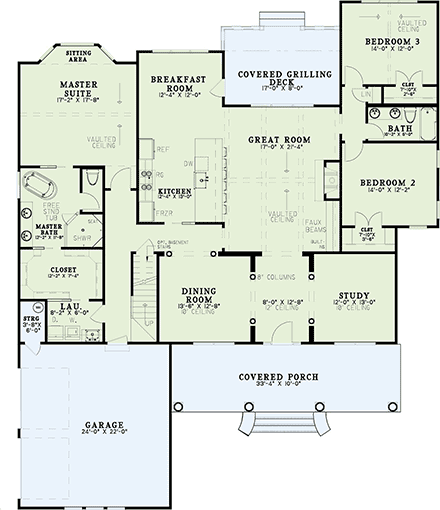 Bungalow, Country, Craftsman, Farmhouse, Historic, Southern, Traditional House Plan 82379 with 4 Beds, 3 Baths, 2 Car Garage First Level Plan