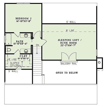 Cottage, Country, Southern House Plan 82382 with 3 Beds, 2 Baths, 2 Car Garage Second Level Plan
