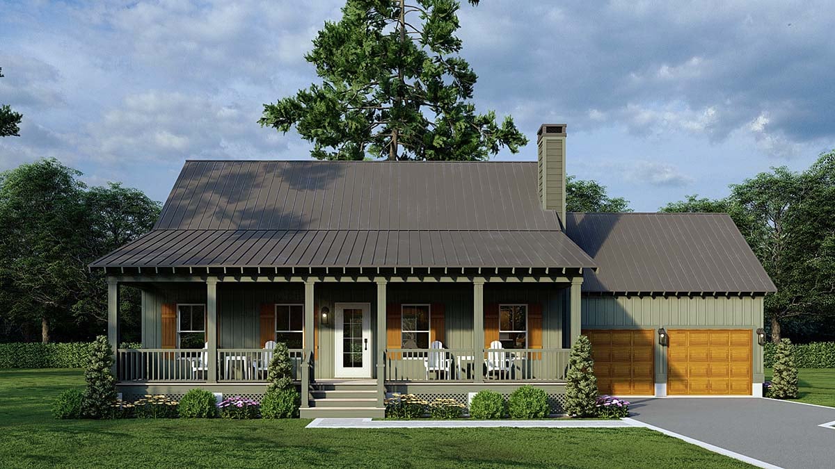 Cottage, Country, Southern Plan with 1903 Sq. Ft., 3 Bedrooms, 2 Bathrooms, 2 Car Garage Elevation