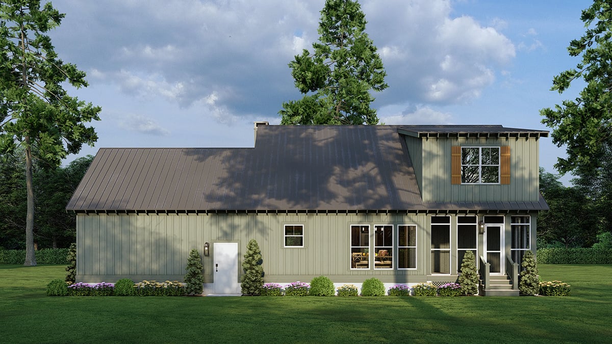 Cottage, Country, Southern Plan with 1903 Sq. Ft., 3 Bedrooms, 2 Bathrooms, 2 Car Garage Rear Elevation