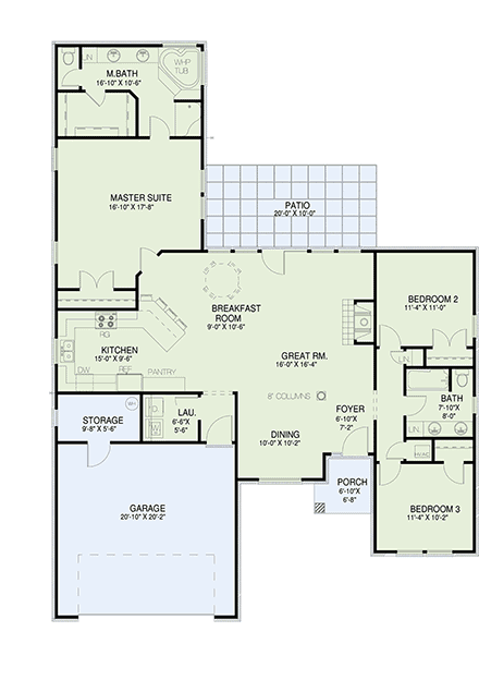 Traditional House Plan 82386 with 3 Beds, 2 Baths, 2 Car Garage First Level Plan
