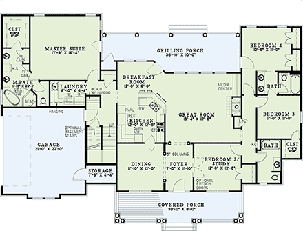 Country, Farmhouse, Southern, Traditional House Plan 82390 with 4 Beds, 3 Baths, 2 Car Garage First Level Plan