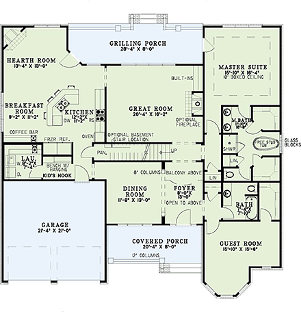 Country, Craftsman, Southern, Traditional House Plan 82391 with 4 Beds, 3 Baths, 2 Car Garage First Level Plan