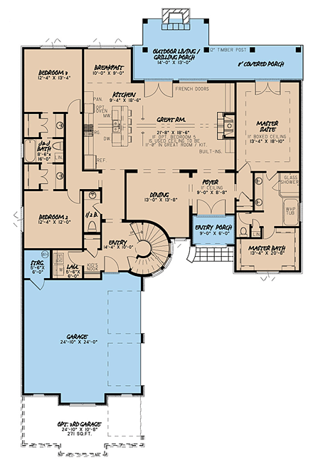 Cottage, European, French Country House Plan 82400 with 4 Beds, 4 Baths, 2 Car Garage First Level Plan