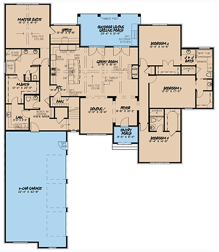European, Tudor House Plan 82407 with 4 Beds, 4 Baths First Level Plan