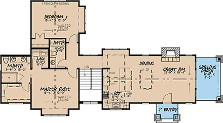 Bungalow, Cottage, Country, Craftsman House Plan 82415 with 2 Beds, 3 Baths First Level Plan